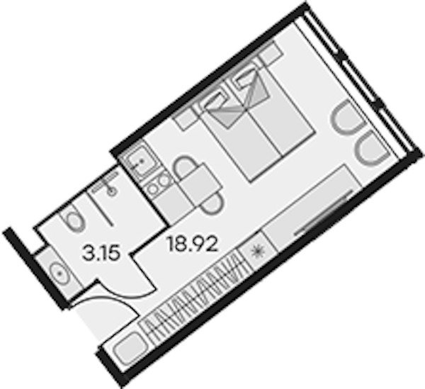 Квартира студия 22.07 м², 11/15 эт., Апарт-отель «Апарт-отель 25-7 Заневский»